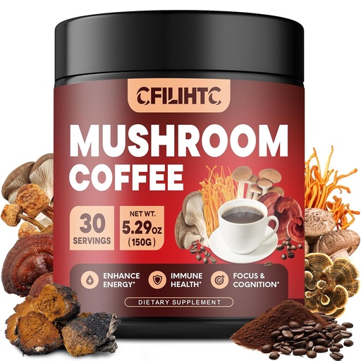 [BRSRAGTYAQIQ4FD7] Mushroom Coffee - Colombian Mushroom Powder Instant Coffee With Lion's Mane, Reishi, Chaga, Cordyceps & More - 150g Mushroom Coffee Alternative for Energy, Focus, Mental Clarity & Immune Support