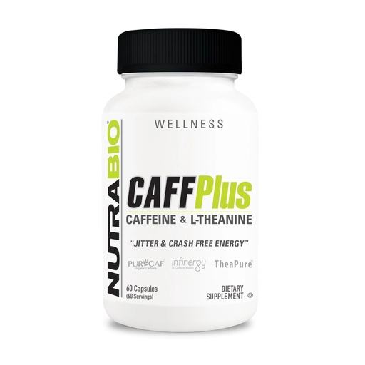 [BRSWGAAKOV6AMHLA] NutraBio CaffPlus, Dual Source Caffeine with Theanine for Healthy Energy Boost - 60 Vegetable Capsules