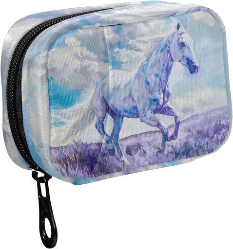 [BRSRABTYOIBQAADJ] Fustylead Watercolor White Horse in Lavender Field Pill Organizer Case with Zipper 2 Times A Day for Vitamin and supplement, 7 Day Travel Organizer Medic