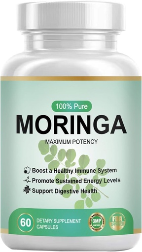 [BRSRAAIZDENBAELL] Grynas organinis Moringa miltelių kapsulės - Moringa papildas moterims ir vyrams - Gamtos multivitaminų, Vegan Green, nemokamai, Ne GMO - Energija, oda, Metabolizmas, Gut & Imuninė parama - 60 kapsulių