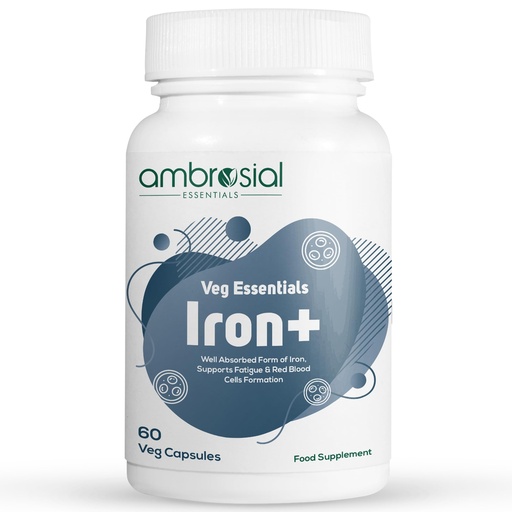 [BRSRMELQOQMWMCTB] Ambrosial Iron Tablets High Strength 25mg| Iron Supplement for Women & Men| Blood Support & Helps Reduce Tiredness & Fatigue | Enhanced Absorption & Non - Constipating (Pack of 1-60 Capsules)