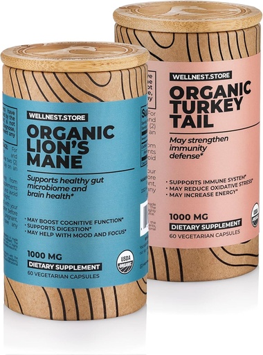 [BRSRMC34PMPRQHLH] Wellneste. Store Lion 's Mane (60ct) + Turkey Tail (60ct) Kapsle Bundle