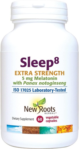[BRSRMGAODMCAACYY] NEW ROOTS HERBAL – Sleep8 Extra Strength (60 Veg Caps) | Herbal Supplement with Melatonin, Magnesium, Chamomile and Passionflower | Non-Habit Forming | Fall Asleep Faster, Stay Asleep Longer