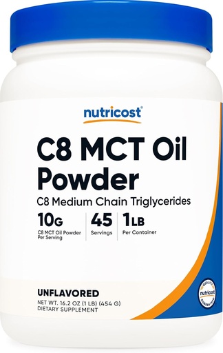 [BRSWGYYZOQPG2FLV] Nutricost C8 MCT Oil Powder 1LB (16.2oz) - 95% C8 MCT Oil Powder