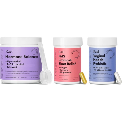 [BRSROBI2A4MGCCY7] Rael Supplement for Women Bundle - Hormone Balance, Myo-Inositol & D-Chiro Inositol (30 Day Supply) & Probiotics, 15 Billion CFU (30 Day Supply) & PMS Supplement (28 Capsules)