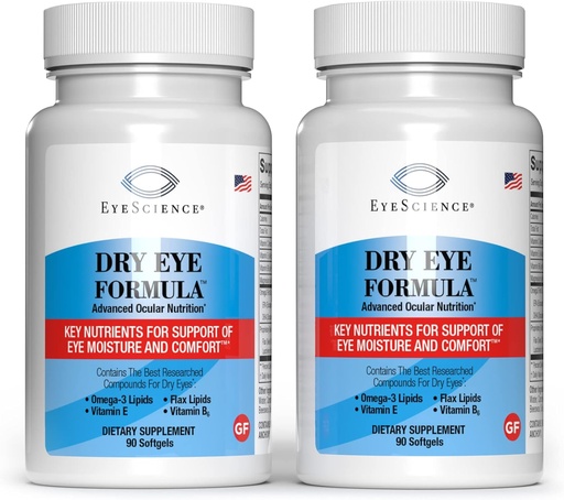 [BRSRMCA5AV4BQFYV] EyeScience - Dry Eye Formula - 90 Softgels - for Relief, Omega-3, Vitamins E, C & B6, Magnesium - Tear Production & Lasting Comfort - 2 Pack