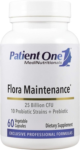 [BRSWGEIBCUPBGG3K] Patient One Flora Maintenance | Probiotic Supplement to Aid Balanced Intestinal Flora* | 25 Billion CFU, 10 Probiotic Strains, Prebiotic | 60 Capsules