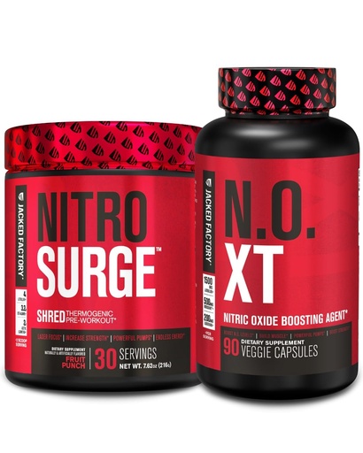 [BRSRMAQQCAHGYGT4] Jacked Factory Nitrosurge Shred Thermogenic Pre-Workout in Fruit Punch & N.O. XT Nitric Oxide Booster for Men & Women