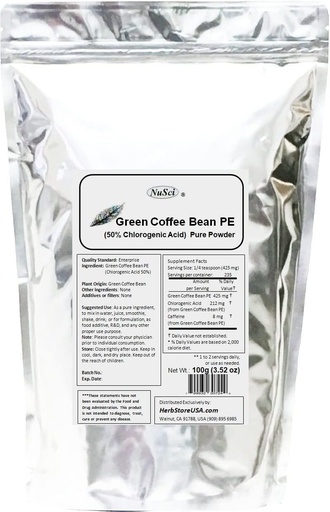 [BRSWIGLQDMHAIGTG] Green Coffee Bean Extract Powder, Standardized 50% Chlorogenic Acid (100 Grams (3.52 oz))