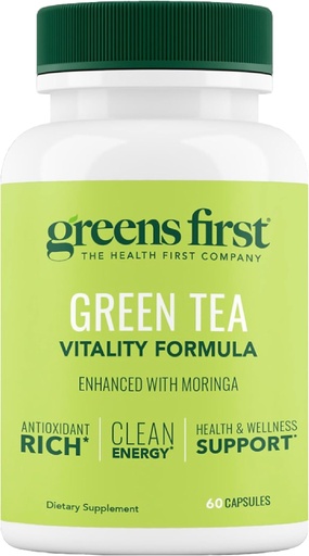 [BRSWKGY4O4MRUHQV] Greens First Green Tea Vitality Formula - Izboljšana z Moringa - Antioksidant-Rich za čisto energijo - Vegan & Gluten-free - Močna mešanica za energijo in splošno Wellness (60 kapsul)