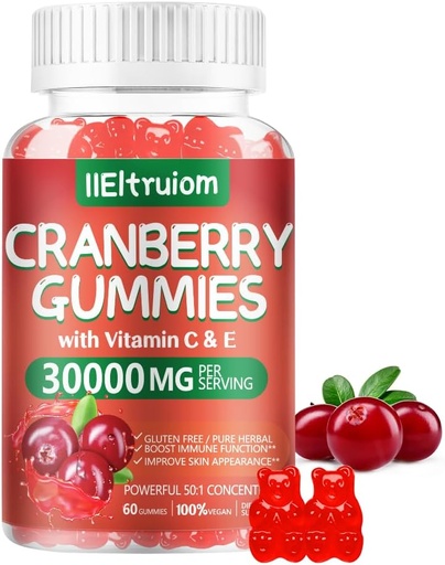 [BRSRAGQ3BMNQAFA7] Cranberry Genry Urinary Tract salut per a Dones i homes, 50X Concentre Extrac, Vitata C & E, Cranberry Gleies per a Dones amb Hibiscus de suport a Imune, 60 comtes