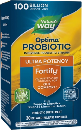 [BRSWIZY2OUIGYFTY] Οχυρώστε το Optima Probiotic για ενήλικες, 100 Billion Live Cultures, 15 Strains, Supports Digestive and Immune Health*, Plant-based Prebiotic Fiber, 30 Κάψουλες (Packaging May Vary)