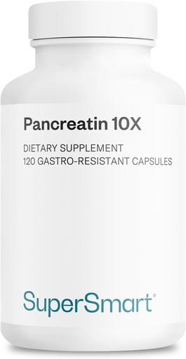 [BRSWGCYFPIFG2GTZ] Supersmart - Pancreatin 10X 4000 per Day (Extra Strength) - Digestive Enzymes Supplement - with Protease, Lipase, Amylase, Trypsin - Healthy Digestion Support | Non-GMO & Gluten Free - 120 DR Capsules