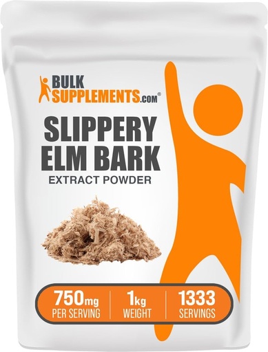 [BRSWKHYQCZYQI3TD] BulkSupplements.com Slippery Elm Bark Extract Powder - Slippery Elm Powder, Ulmus Rubra Bark-etik sortua - Gluten Free, 750mg zerbitzari bakoitzeko, 1 kg (2,2 libra) (1 librako paketea)