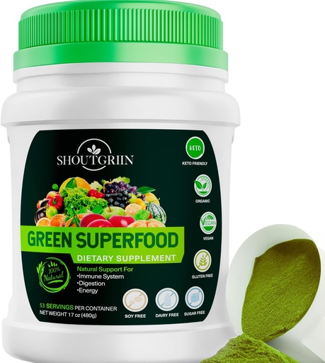 [BRSW2HD6OJ4AKELF] Green Superfood Powder - Organic Super Greens Drink for Bloating, Energy & Digestion