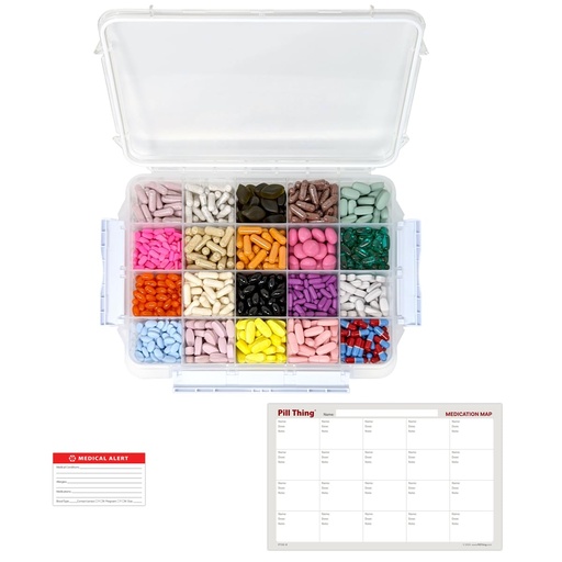 [BRSROZIFCABWEFA7] 20 Compartment Large Pill Case with Airtight Seal - Silicone Gasket Waterproof Med Box with Medication Map (Clear, 1 Pack)