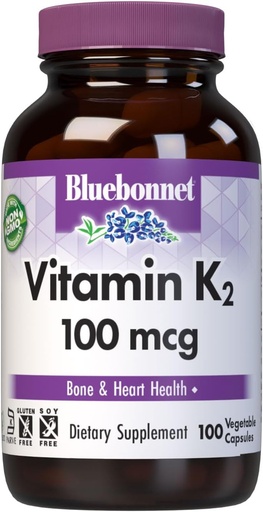 [BRSWIE34OFYQMGQ3] Bluebonnet Nutrition Vitamín K2 Supplement 100 mcg Daily Vit K2 MK7 Heart Health & Bone Vitamíny pre ženy a mužov* - Vegan, non-GMO, Dairy-free, Gluten-Free Vita K - 100 Rastlinné kapsuly