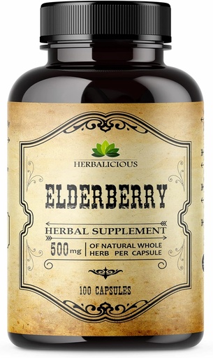 [BRSWYHT6OINAAC35] Elderberry Capsules – Natural Black Elderberry Herbal Supplement – Immune Boosters for Adults, Digestive Support, Antioxidants & Vitamin C – Fiber-Rich, Non-GMO – 100 Capsules for Men & Women