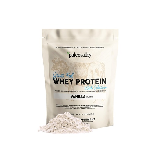 [BRSRMCQTBZ6BSDIV] Paleovalley 100% Grassfed Whey Protein Powder with Colostrum, 30 Serving - Vanilla, 13g Protein, Muscle Building, Immune Support, Gut Health