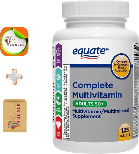 [BRSRAZL5CMGQADT6] Equate Adult 50+ One Daily Complete Multivitamin/Multimineral supplement, 125 Tablets, Comprehensive Multivitamin for Adults Over 50 + Createandbundle Sticker