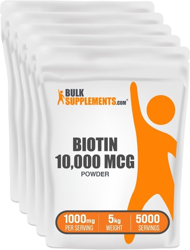 [BRSWIAY5OYNWOGA5] BulkSupplements.com Biotin 10000mcg Powder - Vitamiinit hiukset, iho ja kynnet - kuten B7-vitamiini, Gluteeniton, 1000 mg per tarjoilu (10 mg Biotin), 5kg (11 lbs) (Pack of 5)