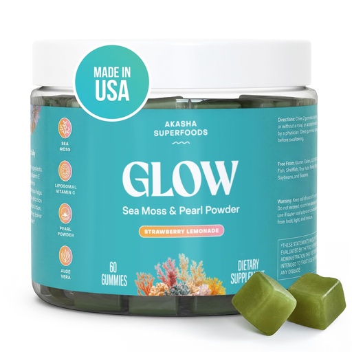 [BRSRAZQPAR4BSEL5] Akasha Superfoods Sea Moss Glow Gummies, Hair, Skin & Nails Vitamins with Seamoss, Pearl Powder, Vitamin E, Aloe Vera, Liposomal Vitamin C, and Irish Sea Moss, Gummies for Women & Men, 60 Count
