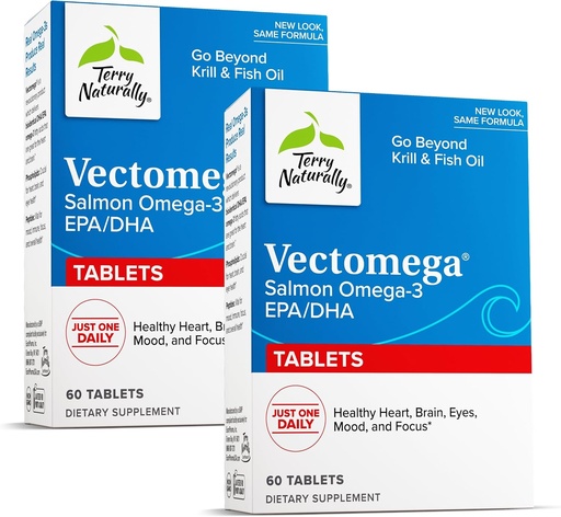 [BRSWIEIFAUOWYHY5] Terry Naturally Vectomega - Supplement with EPA & DHA - Omega-3 Tablets for Brain & Heart Health Support - Nutritional Supplement with Essential Fatty Acids & Peptides - 60 Tablets (Pack of 2)