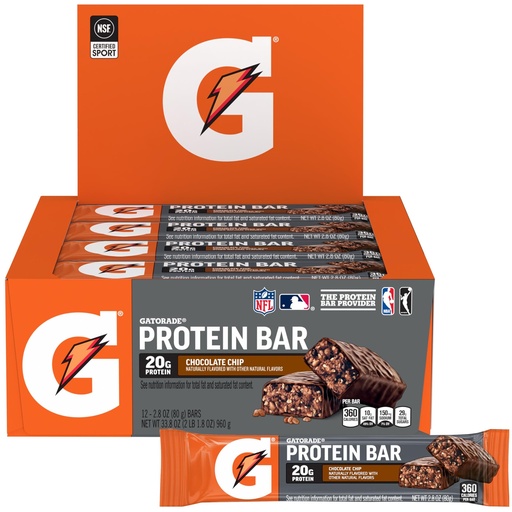 [BRSWIBTZAEOBMEA3] Gatorade Whey Protein Recover Bars, Chocolate Chip, 2.8 ounce(Pack of 12)