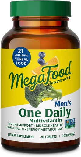 [BRSWIYQMAJ4BECLG] Multivitamines pour hommes MegaFood One Daily Mens - Multivitamine pour hommes - Vitamine C, Vitamine D3 et Vitamine B12 - Muscle, Énergie Métabolisme et Immune Support - Végétarien, Sans gluten - 30 comprimés, 30 portions