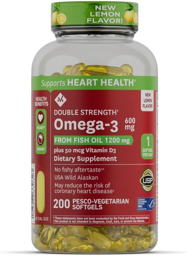 [BRSROGIFDIIBO3LJ] Member's Mark 600mg Omega-3 from Fish Oil with 50 mcg Vitamin D3 (200 Count)