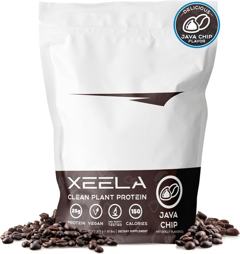 [BRSROEIQDFYWEEQ7] XEELA Plant Based Vegan Protein Powder - Unabhängig getestet - 25g High Protein, Pea Protein für Männer & Frauen - Vitamine & Minerals, Non GMO, Dairy & Gluten Free, LowCarb & LowFat (Java Chip)