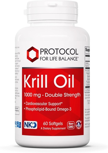 [BRSWKZD2BAFR6DLG] PROTOKOL FOR LIFE BALANCE Krill Oil 1000mg - Ekstra styrke Krill Oil Supplement - DHA & EPA - med Astaxanthin - støtte hjerte, hjerne, ledd - ikke-GMO & Halal - 60 Softgels