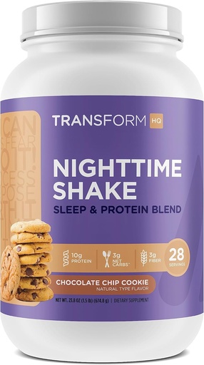 [BRSROZIDAENQECDB] TransformHQ Nighttime Shake, Sleep + Protein Blend, 28 Servings, Chocolate Chip Cookie Flavor