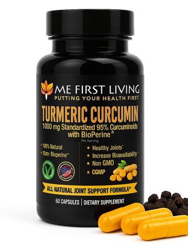 [BRSWIEAKBV4BOHY3] Me First Living Turmeric Curcumin 1000 mg 95% Curcuminoids, Bioperine 10 mg, 19x More Potent Than Others, Increased Absorption, Non-GMO, Organic Turmeric, Vegan, Gluten Free, 60 Capsules