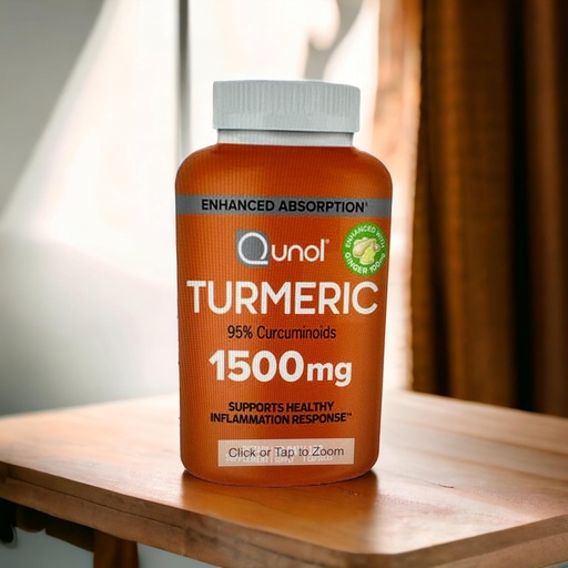 [BRSRMZA7DN6BADL2] Turmeric Curcumin with Black Pepper and Inkivääri, Qunol 1500mg Turmeric Extract 95% Curcuminoids, tehostettu imeytyminen, tukee terve tulehdus vaste, 180 kasvissyöjä kapselit