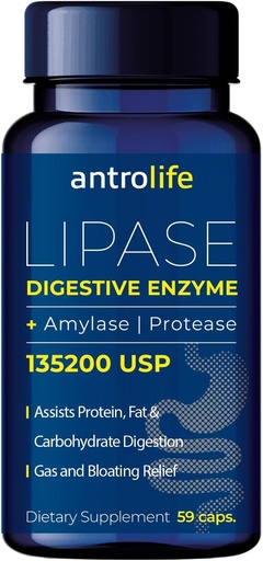 [BRSRAFQ5DIFBEADK] ANTROLIFE Digestive Health Supplement - Enzymes with Lipase Nutritional Supplements & Amylase for Digestive Comfort - Dietary Supplement - 59 Capsules