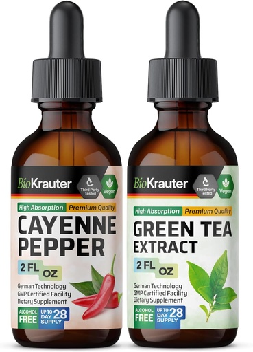 [BRSRAAANB4FR4YAV] BIO KRAUTER Cayenne Tincture 2 Fl. Oz. & Green Tea Tincture 2 Fl. Oz.