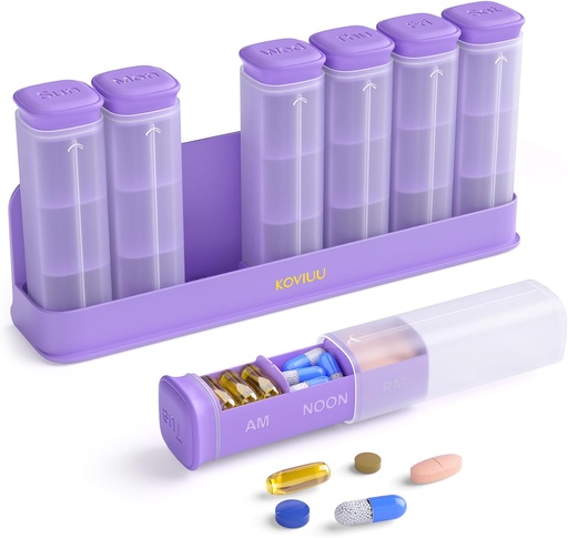[BRSRAHAPOQAQ23YY] Wekelijkse pil Organizer 3X per dag, afneembare pil 7 dag, Grote 3 keer dagelijkse pil geval, Travel pil container houder, Week Medicatie Dispenser pilbox voor vitamine supplement geneeskunde, paars