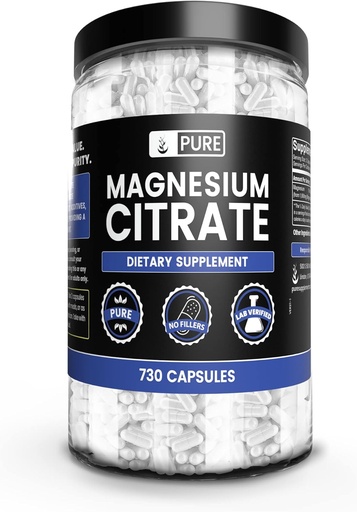 [BRSWYZTQBZ6GAHTZ] Pure Original Ingredients Magnézium Citrate (730 Kapsule) No Magnézium Or Ryce Fillers, Always Pure, Lab Overified