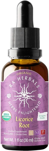 [BRSWGHYECAHBGEQ4] Ra Herbals Organic Licorice Root Liquid Extract - Digestive System Support - 1 fl oz