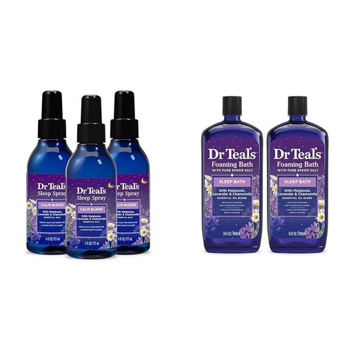 [BRSROCYKPN5AI3I3] Dr Teal's Sleep Spray with Melatonin & Essential Oil Blend, 6 fl oz & Foaming Bath with Pure Epsom Salt, Sleep Blend with Melatonin, Lavender & Chamomile Essential Oils, 34 fl oz