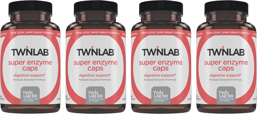 [BRSRMHTYCV5BYFIY] Twinlab Super Enzyme Caps - Constipation Supplement with Digestive Enzymes - 50 Capsules (Pack of 4)