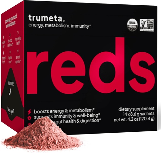 [BRSROGAPDINWGAI7] Superfood Reds Powder Packs - for Immune Support and Memory I Reds Superfood Powder Antioxidants Polyphenols Blend with Organic Acai Berry, Goji Berry, Pomegranate - 14 Sachets