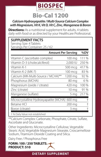 [BRSRMBAQOQIAIHLA] BioSpec Nutritionals Bio-Cal 1200 (250 Tablets)