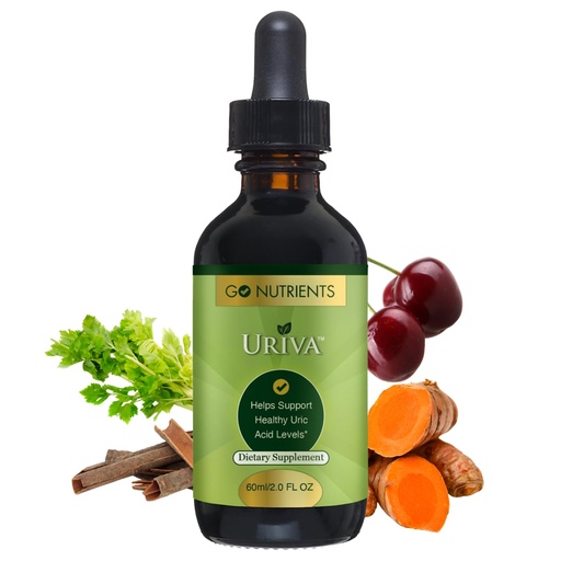 [BRSWGYAYCQPQ2C3A] Go Nutrients Uriva - Advanced Uric Acid Flush Cleanse with Tart Cherry Extract Celery Seed, Turmeric & More - High Absorption Liquid Drops Supplement for Joints and Kidney 2.0 oz. | 48 Servings