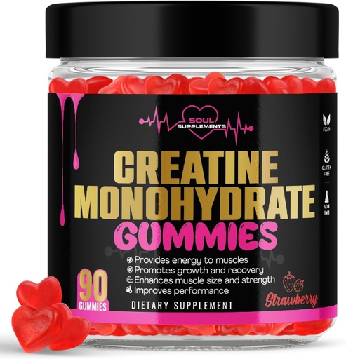 [BRSROAD2CQNWEHT4] Generic Creatine Monohydrate Gummies for muscle recovery, muscle gain and strength, energy focus and brain health, gluten free, non GMO, vegan supplement for men and women, 30 servings 90 ct