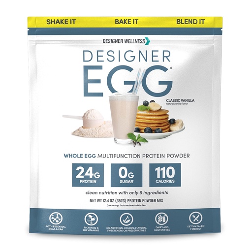 [BRSWGEAZOUCGCCLZ] Designer Wellness, Designer Egg, Natural Egg Yolk & Egg White Protein Powder, Keto and Paleo Friendly, Low Calorie, Less Fat and Cholesterol, Classic Vanilla, 12.4 Ounce