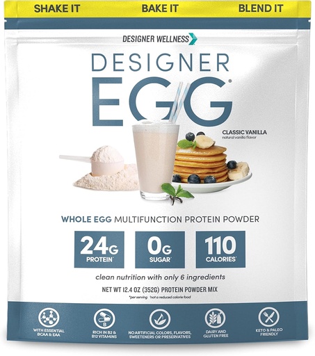 [BRSWGEAZOUCGCCLZ] Tasarımcı Wellness, Tasarımcı Yumurta, Doğal Yumurta Yolk ve Yumurta Beyaz Protein Toz, Keto ve Paleo Dostu, Low Calorie, Less Fat ve Cholesterol, Classic Vanilla, 12.4 Ounce