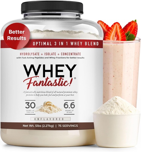 [BRSWGEA2BMJROCLZ] 3-in-1 Whey Protein Powder Unflavored 5lb – 30g of Grass-Fed Protein from Whey Hydrolysate, Isolate and Concentrate per serving – Non-GMO, Soy-Free, Sugar-Free – 63 Servings