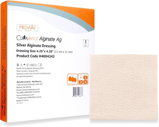 [BRSWGBIRCADQ2HQY] MedVance MedHeal Silver Calcium Alginate Ag Sterile Highly Absorbent Dressing, (4.25" x 4.25") 5 dressings/Box, 5 Count (Pack of 1)